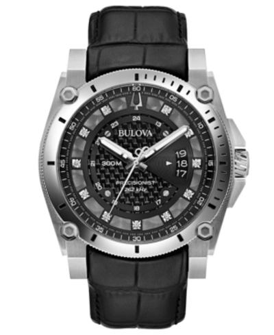 Bulova Men's Precisionist Diamond-accent Black Leather Strap Watch 46.5mm