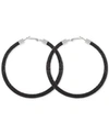 Guess Large Pave Hoop Earrings 3" In Black