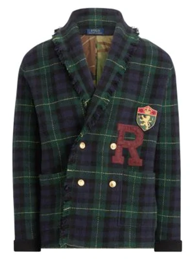 Polo Ralph Lauren Black Watch Tartan Double-breasted Wool Cardigan In Black Plaid