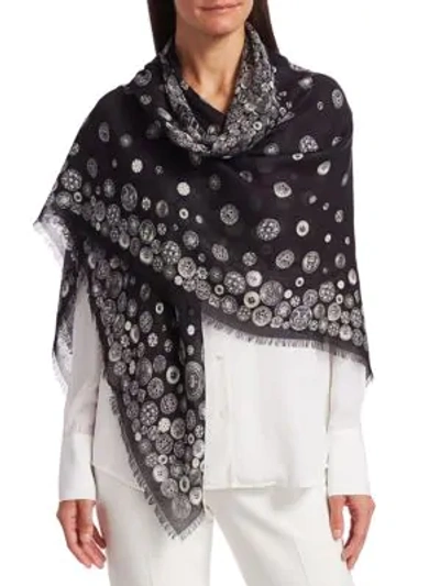 Alexander Mcqueen Button Printed Wool Blend Scarf In Lead Ivory