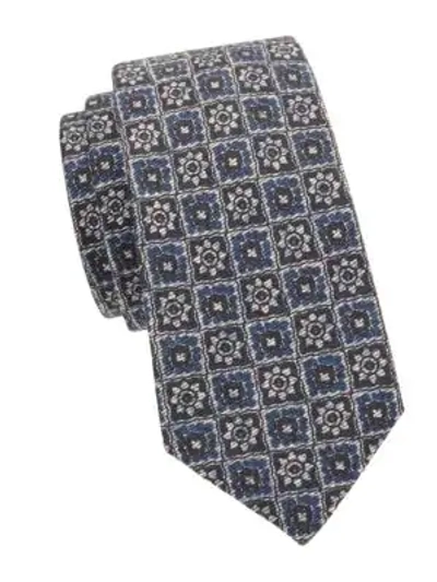 Kiton Printed Wool & Silk-blend Tie In Navy