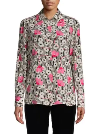 Valentino Mixed-print Silk Shirt In Black Pink