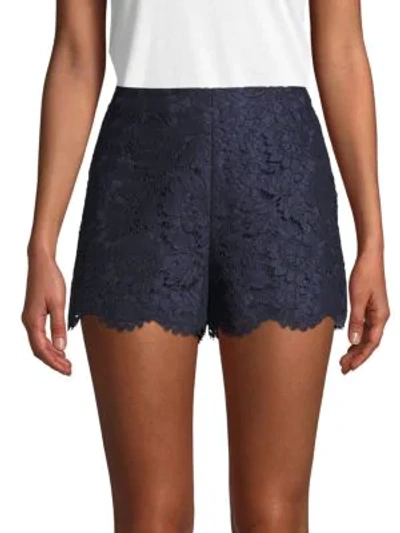 Valentino Lace Cotton-blend Shorts In Indaco