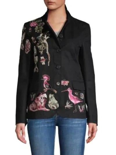 Valentino Embroidered Cotton-blend Jacket In Nero