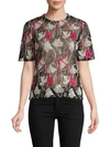 VALENTINO Embroidered Mixed-Floral Mesh Top