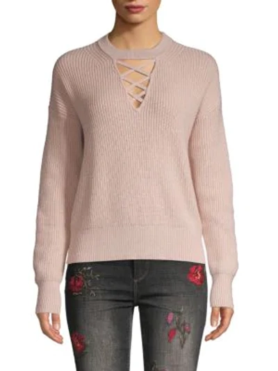 Splendid Ribbed Crisscross Sweater In Pink Beige