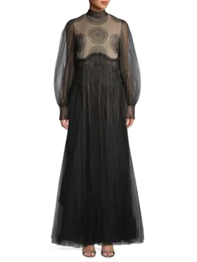 Valentino Balloon-sleeve Sheer Gown In Black