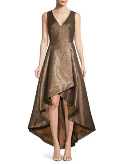 Calvin Klein Metallic High-low Gown In Copper