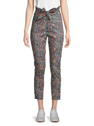 Isabel Marant Floral Leather Cropped Pants In Multicolor