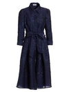 Teri Jon By Rickie Freeman Point Collar Metallic Jacquard Cocktail Dress In Sapphire