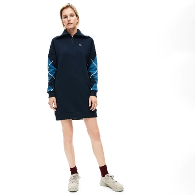 Lacoste Women's Made In France Jacquard Patterned Fleece Sweatshirt Dress In Navy Blue