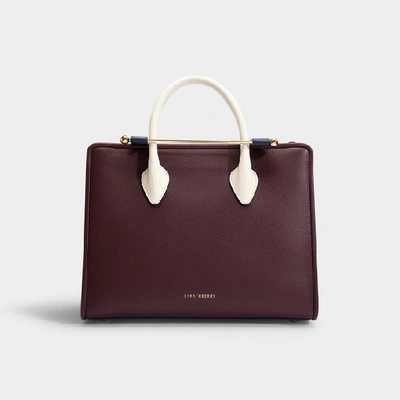 Strathberry Top Handle Leather Tote Bag In Burgundy / Navy / White