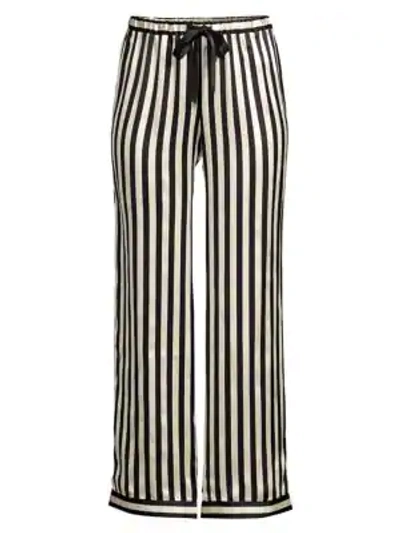 Morgan Lane Chantal Striped Silk Charmeuse Pajama Pants In Ecru Noir