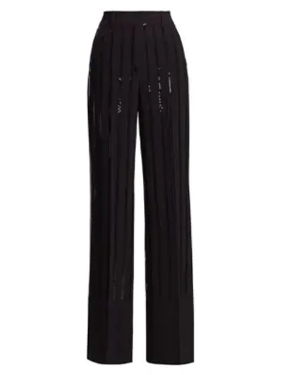 Akris Floyd Sequin Stripe Silk Pants In Black