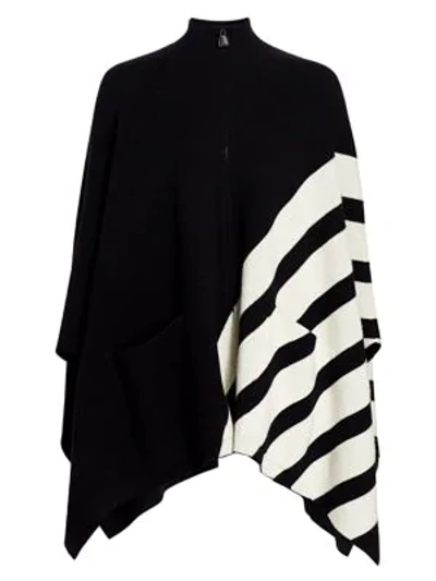 Akris Intarsia Stripe Reversible Cashmere Cape In Black Jasmin