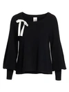 CINQ À SEPT Amelia Balloon-Sleeve Ribbon Cashmere Sweater