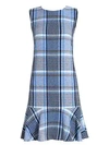 AKRIS PUNTO PLAID TWEED FLOUNCE HEM SHIFT DRESS,400011140256