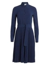 AKRIS PUNTO Belted Pleated Skirt Long-Sleeve Shirtdress