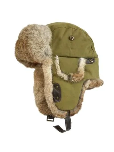 Saks Fifth Avenue Collection Rabbit Fur-lined Trapper Hat In Olive