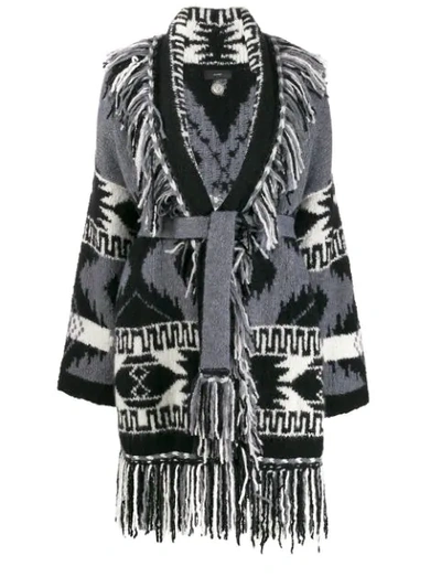 Alanui Fringed Cashmere And Silk-blend Jacquard Cardigan In Grey