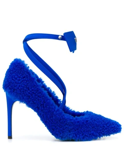 Off-white Shaggy Ziptie Shearling Pumps  In Blue