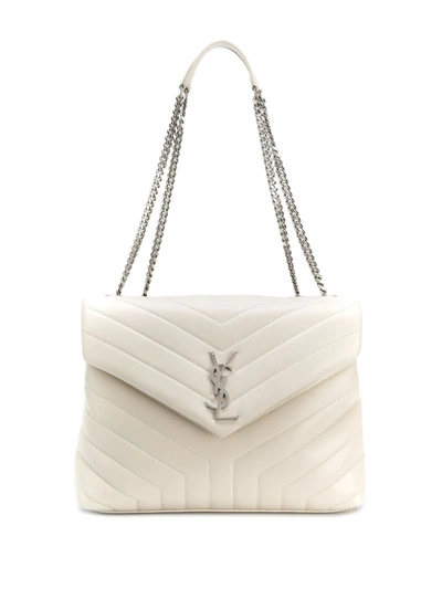 Saint Laurent Loulou Quilted Shoulder Bag In White