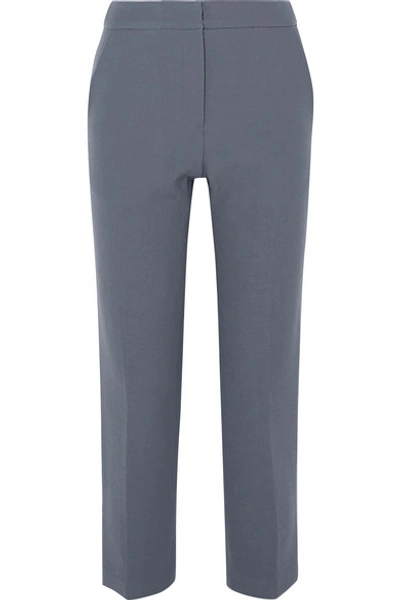 Pushbutton Cropped Straight-leg Wool-blend Trousers In Grey