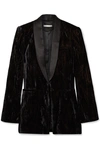 ALICE AND OLIVIA LOLA SATIN-TRIMMED CRUSHED-VELVET BLAZER