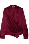 ALICE AND OLIVIA AURORA GATHERED SATIN WRAP BLOUSE