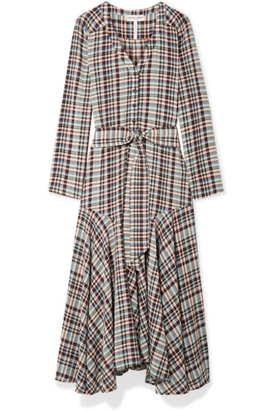 Apiece Apart Pacifica Belted Checked Crepe Midi Dress In Mint