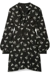 RE/DONE 60S PUSSY-BOW PRINTED SILK-CREPE MINI DRESS