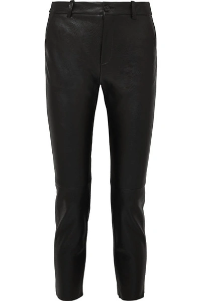 Nili Lotan Montauk Cropped Lizard-effect Leather Slim-leg Trousers In Black