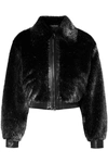 TOM FORD CROPPED LEATHER-TRIMMED METALLIC FAUX FUR BOMBER JACKET