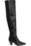 AQUAZZURA SHOREDITCH 70 SNAKE-EFFECT LEATHER AND SUEDE OVER-THE-KNEE BOOTS