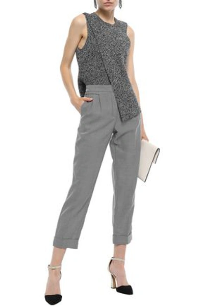 Amanda Wakeley Cropped Herringbone Wool Tapered Pants In Black