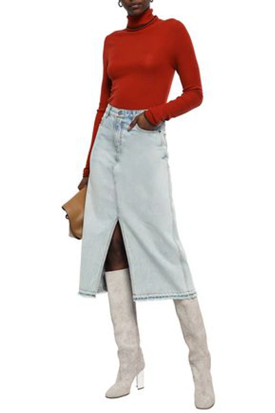 Acne Studios Woman Ribbed Merino Wool Turtleneck Sweater Brick