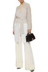 AGNONA AGNONA WOMAN BELTED COLOR-BLOCK CASHMERE AND LINEN-BLEND CARDIGAN NEUTRAL,3074457345620446636