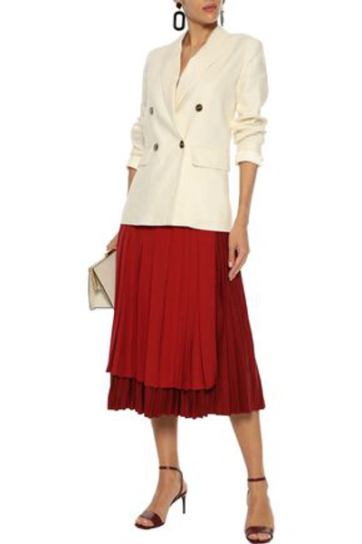 Agnona Layered Pleated Silk Crepe De Chine And Stretch-knit Midi Skirt In Brick