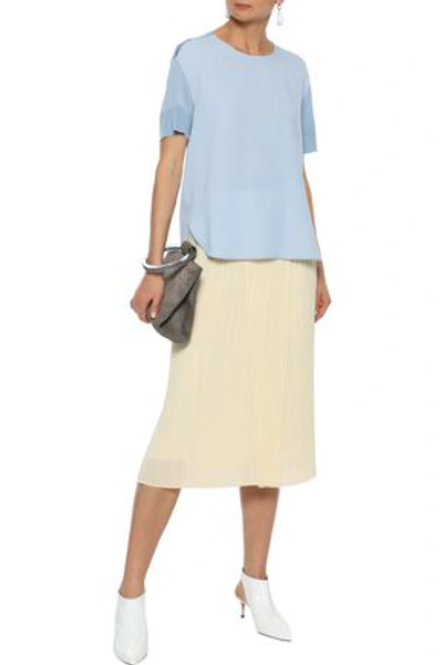 Agnona Woman Crepe De Chine And Knitted Blouse Sky Blue