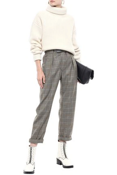 Brunello Cucinelli Cropped Prince Of Wales Checked Wool Straight-leg Pants In Light Brown