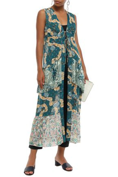 Anna Sui Woman Tiered Fil Coupé Silk-chiffon Vest Petrol