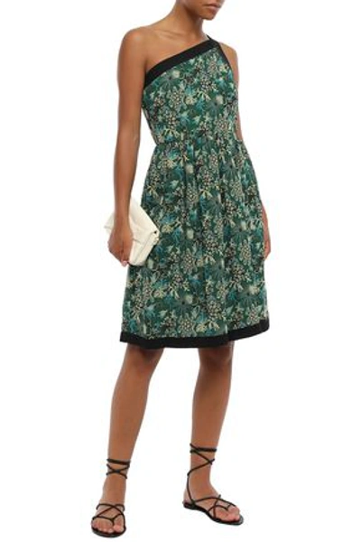 Anna Sui Woman One-shoulder Floral-print Silk-georgette Mini Dress Forest Green