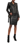 BALMAIN BALMAIN WOMAN STUDDED QUILTED LEATHER BIKER JACKET BLACK,3074457345620629139