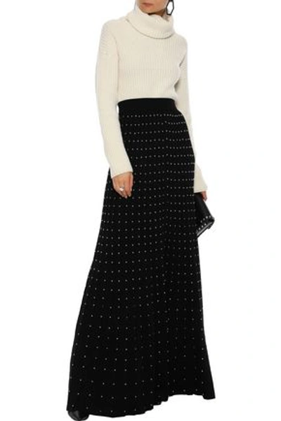 Balmain Studded Pleated Wool-blend Maxi Skirt In Black