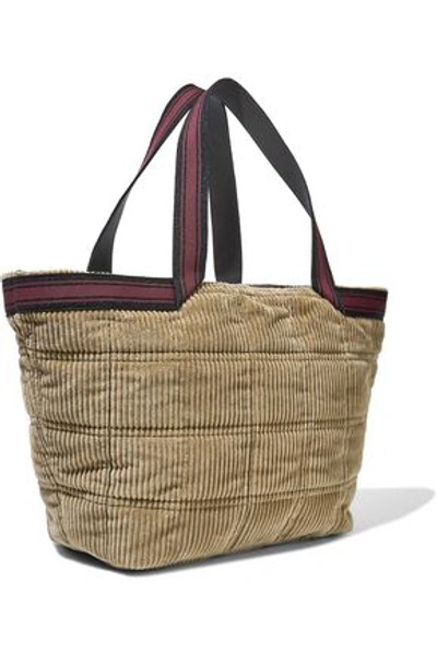 Brunello Cucinelli Bead-embellished Leather-trimmed Corduroy Tote In Sand