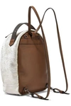 BRUNELLO CUCINELLI BRUNELLO CUCINELLI WOMAN BEAD-EMBELLISHED VELVET AND LEATHER BACKPACK NEUTRAL,3074457345621001166