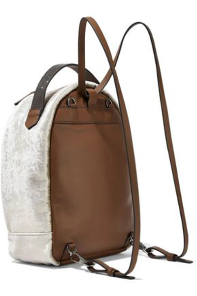 Brunello Cucinelli Woman Bead-embellished Velvet And Leather Backpack Neutral