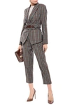 BRUNELLO CUCINELLI CROPPED BEAD-EMBELLISHED CHECKED WOOL TAPERED PANTS,3074457345620919189