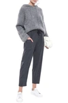 BRUNELLO CUCINELLI BRUNELLO CUCINELLI WOMAN CROPPED BEAD-EMBELLISHED WOOL-BLEND TRACK PANTS ANTHRACITE,3074457345620938874