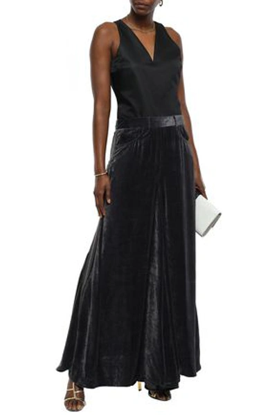 Brunello Cucinelli Bead-embellished Faille And Crushed-velvet Jumpsuit In Black